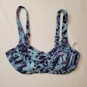 Athleta  Swim Top Bikini Sz 32 B/C Purple Blue Tropical Floral Removable Pads